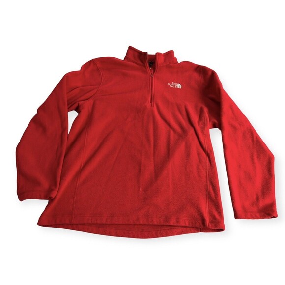 The North Face Sweater Adult Large Red Quarter Zip Fleece Mens Polartec pullover - Picture 2 of 5